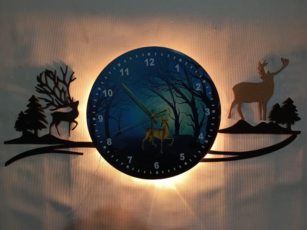 Forest figure Deer 3d wood Wall clock